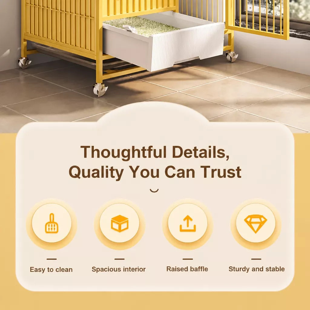 Multi-Level Cat Cage with Integrated Litter Box