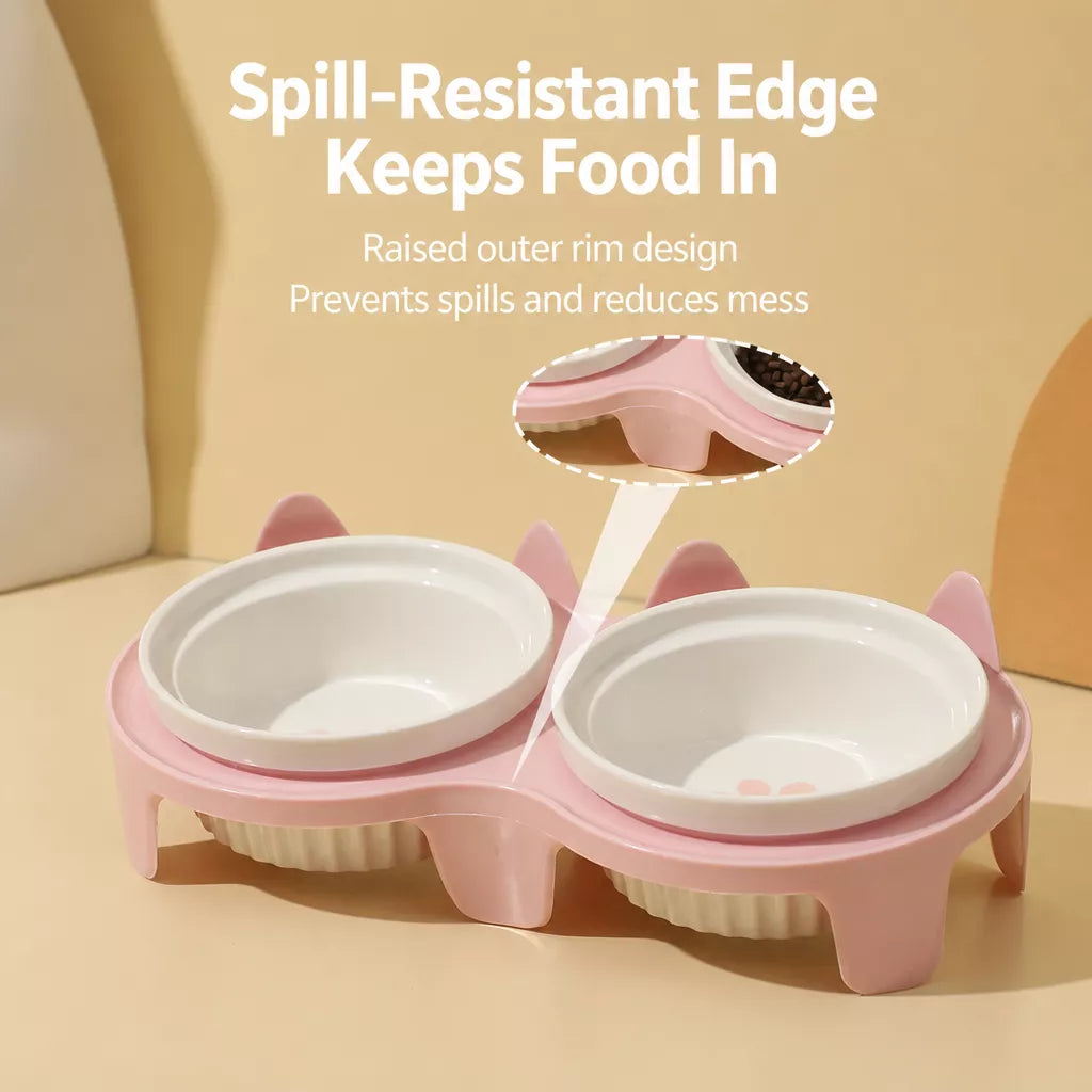 Elevated Pet Bowl Stand with Double Ceramic Bowls