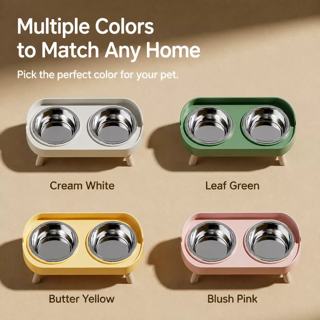 Double Dog Bowl Stand with Stainless Steel Bowls