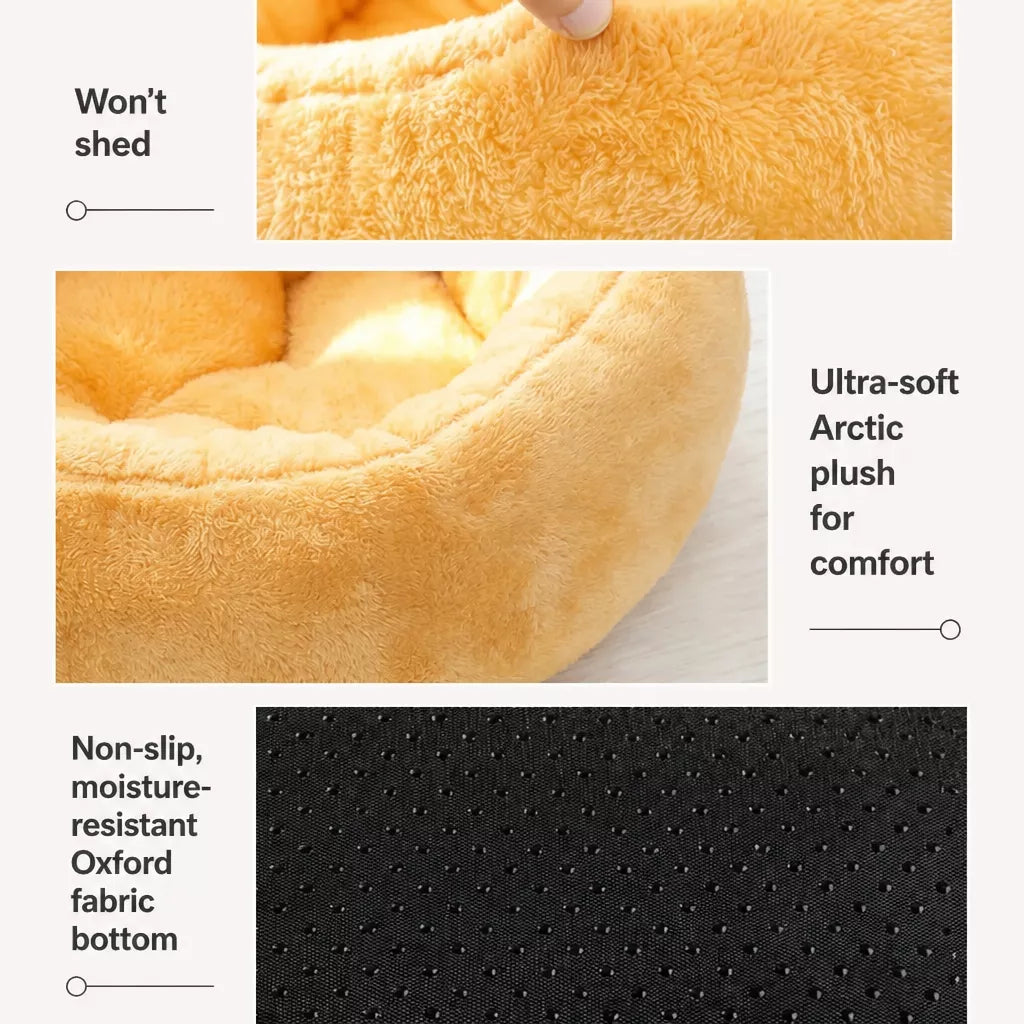 Round Plush Pet Bed for Cats and Small Dogs