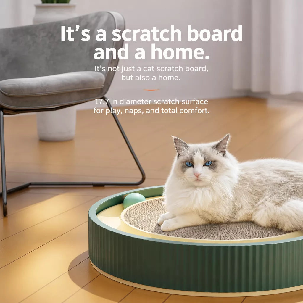 Extra-Large Round Cat Scratcher Lounge with Toy Ball