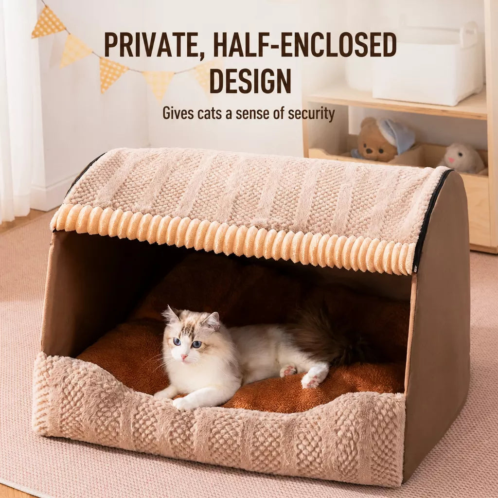 Enclosed Pet Bed with Removable Cover for Cats and Dogs