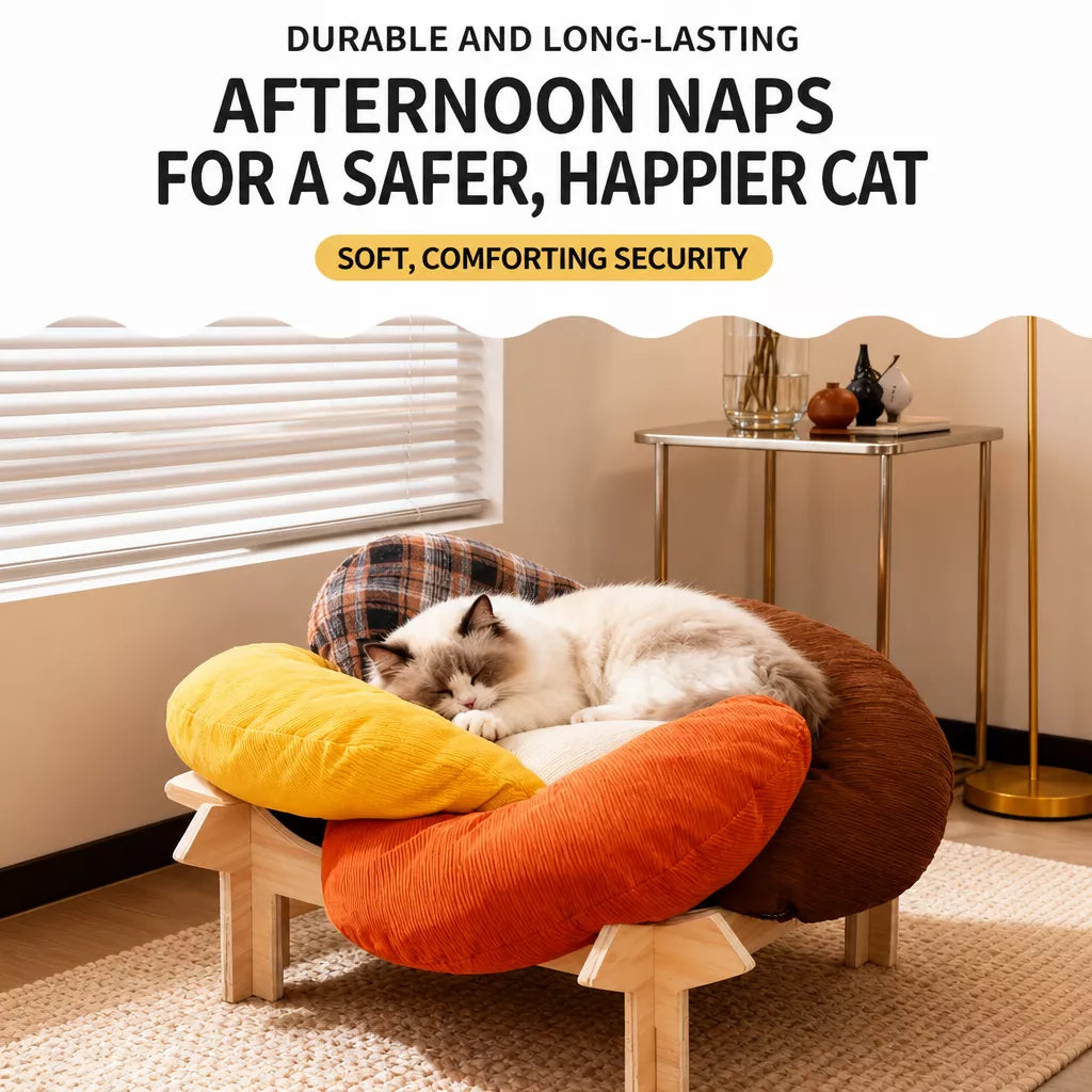 Flower-Shaped Pet Bed with Wooden Stand for Cats & Small Dogs