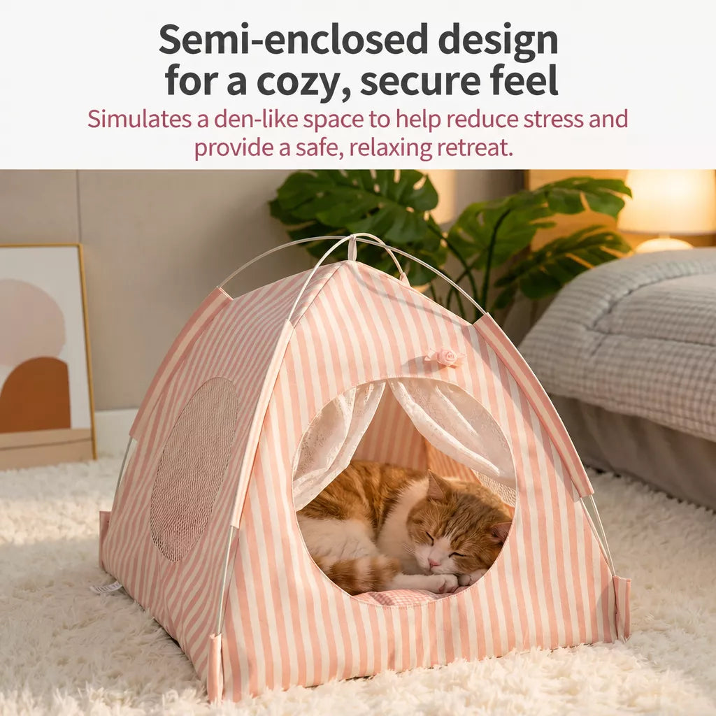 Indoor Tent Bed for Cats and Dogs with Reversible Cushion