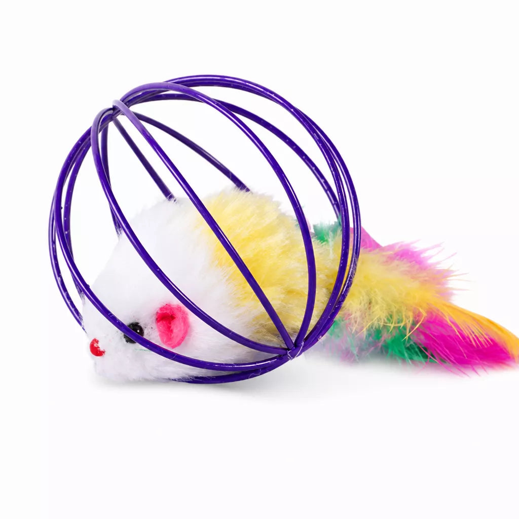 Cage-Style Mouse Cat Toy with Sisal Ball