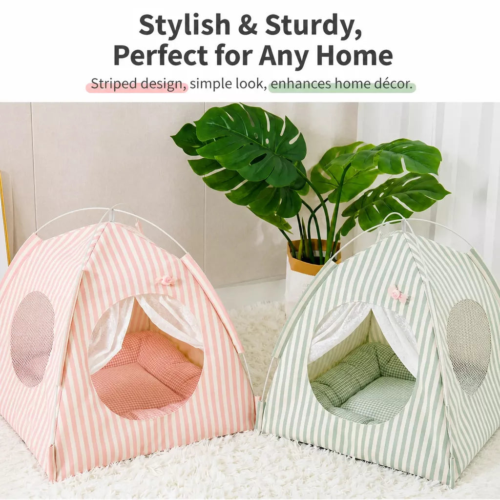 Indoor Tent Bed for Cats and Dogs with Reversible Cushion