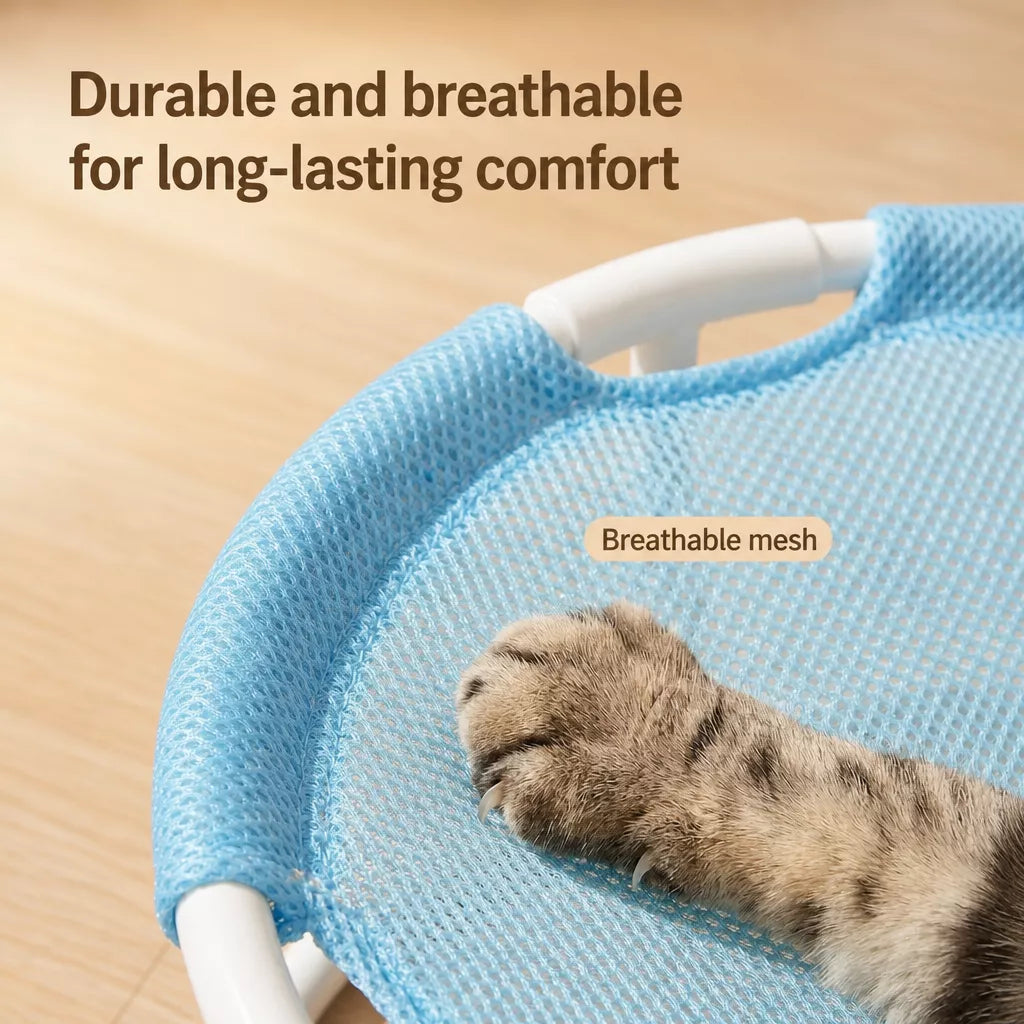 Elevated Round Cat Bed with Breathable Nylon Surface