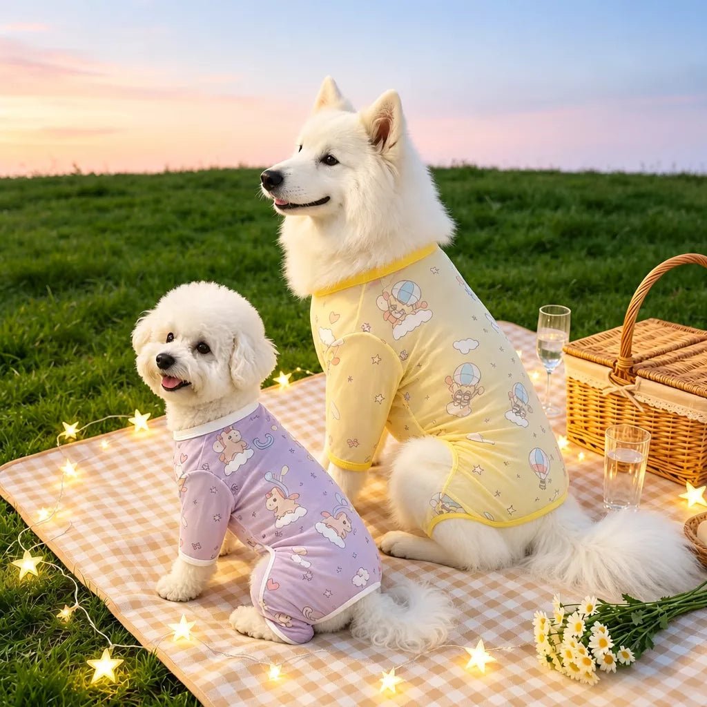 Summer Mesh Four-Leg Dog Outfit with Cartoon Print
