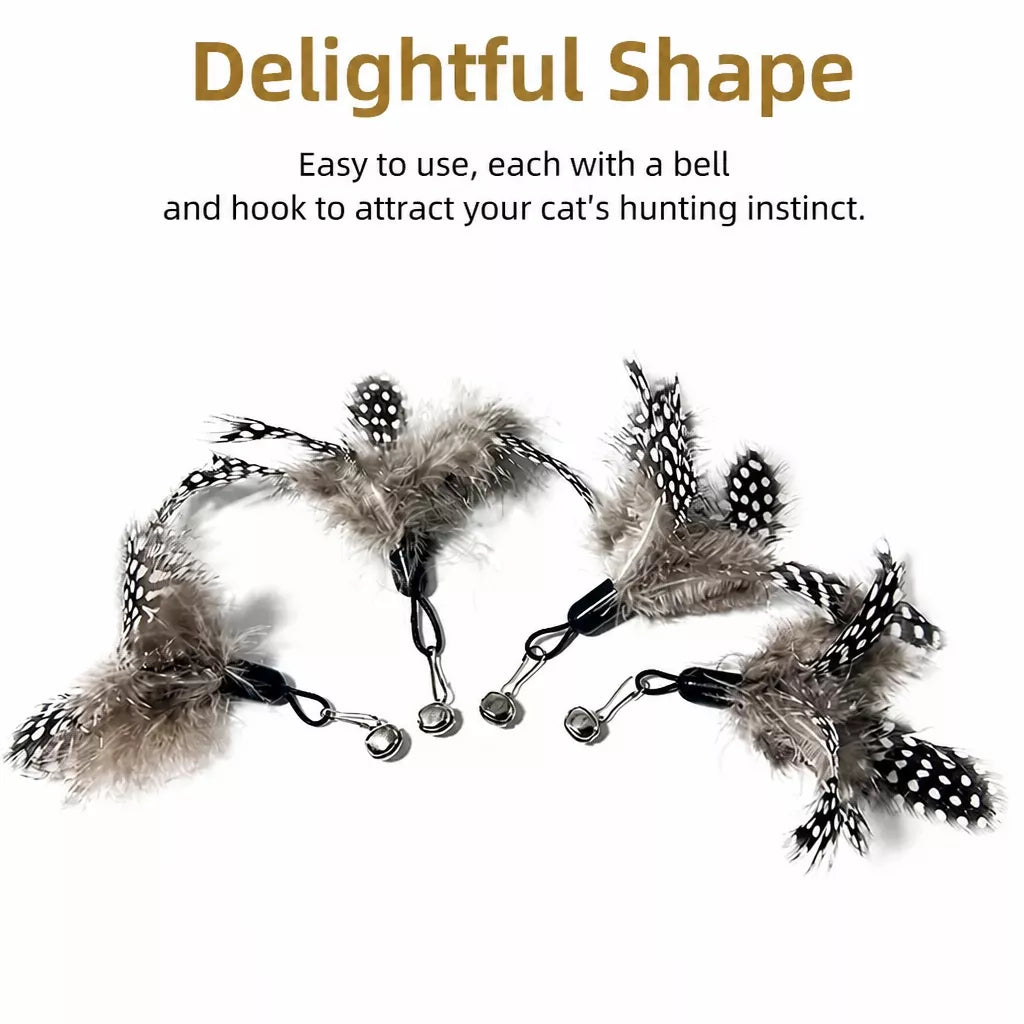 Wooden Cat Teaser Wand with Detachable Feather Bell Attachment