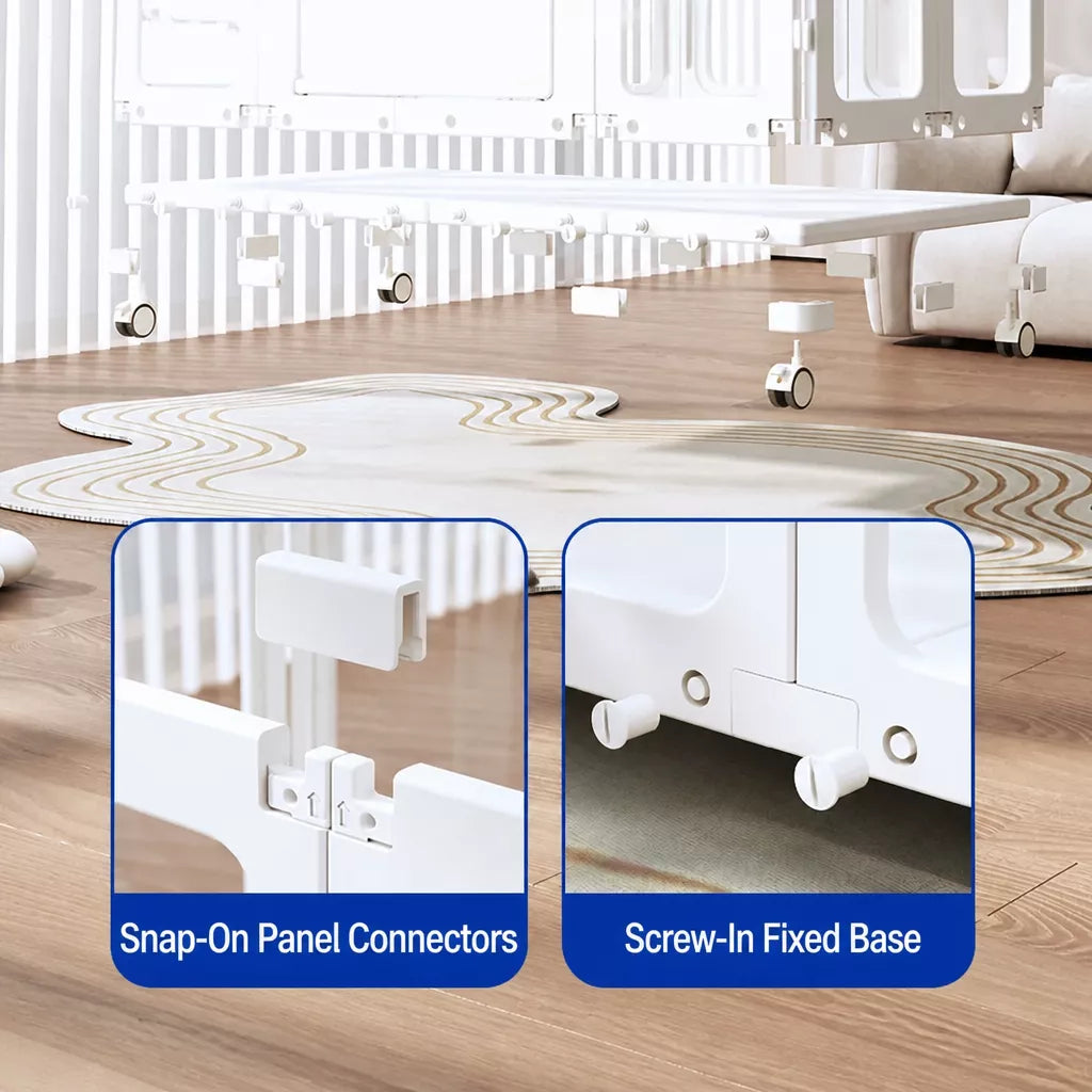Mobile Indoor Dog Playpen with Door and Swivel Casters