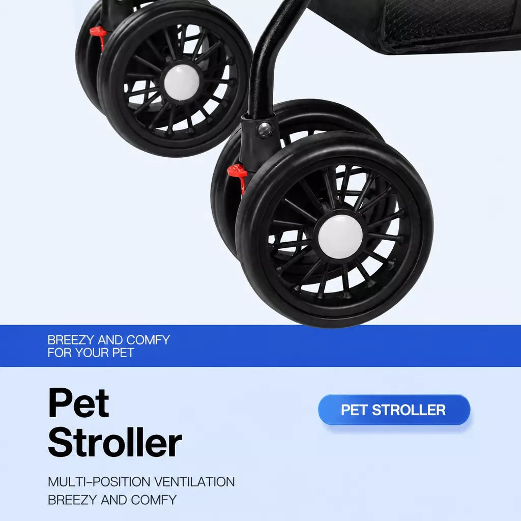 Foldable Pet Stroller with Detachable Carrier and Tray