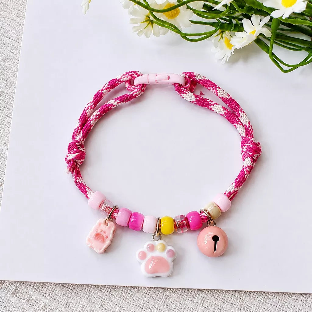 Adjustable Dog & Cat Collar with Bell and Wood Accent