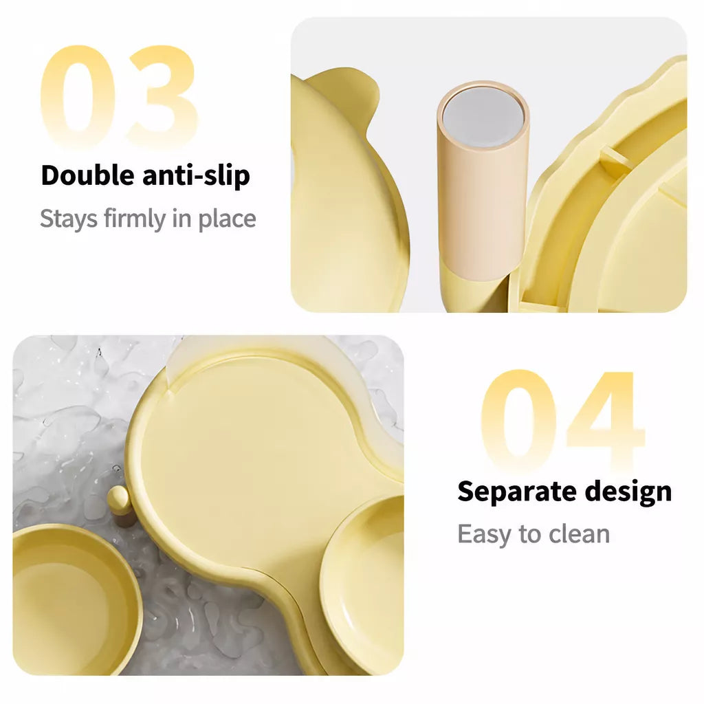 Double Pet Bowl Stand with Paw-Print Bowls
