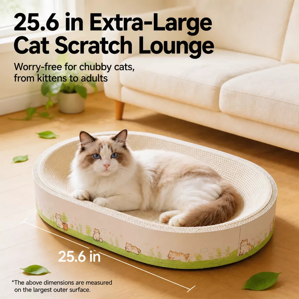 Large Oval Cat Scratcher Lounger with Built-In Cat Bed