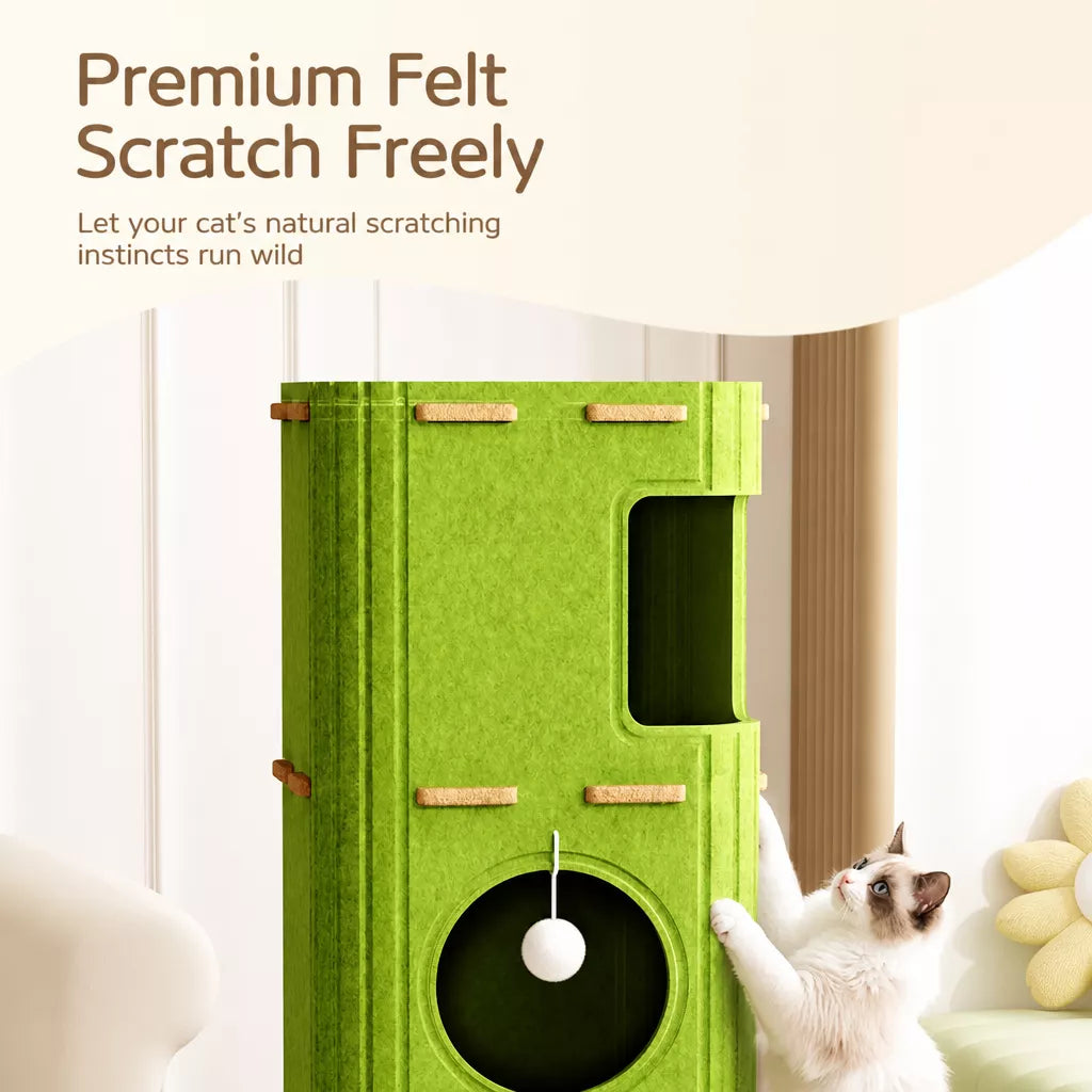 Multi-Level Cat Tree with Enclosed Cat Houses and Scratching Boards