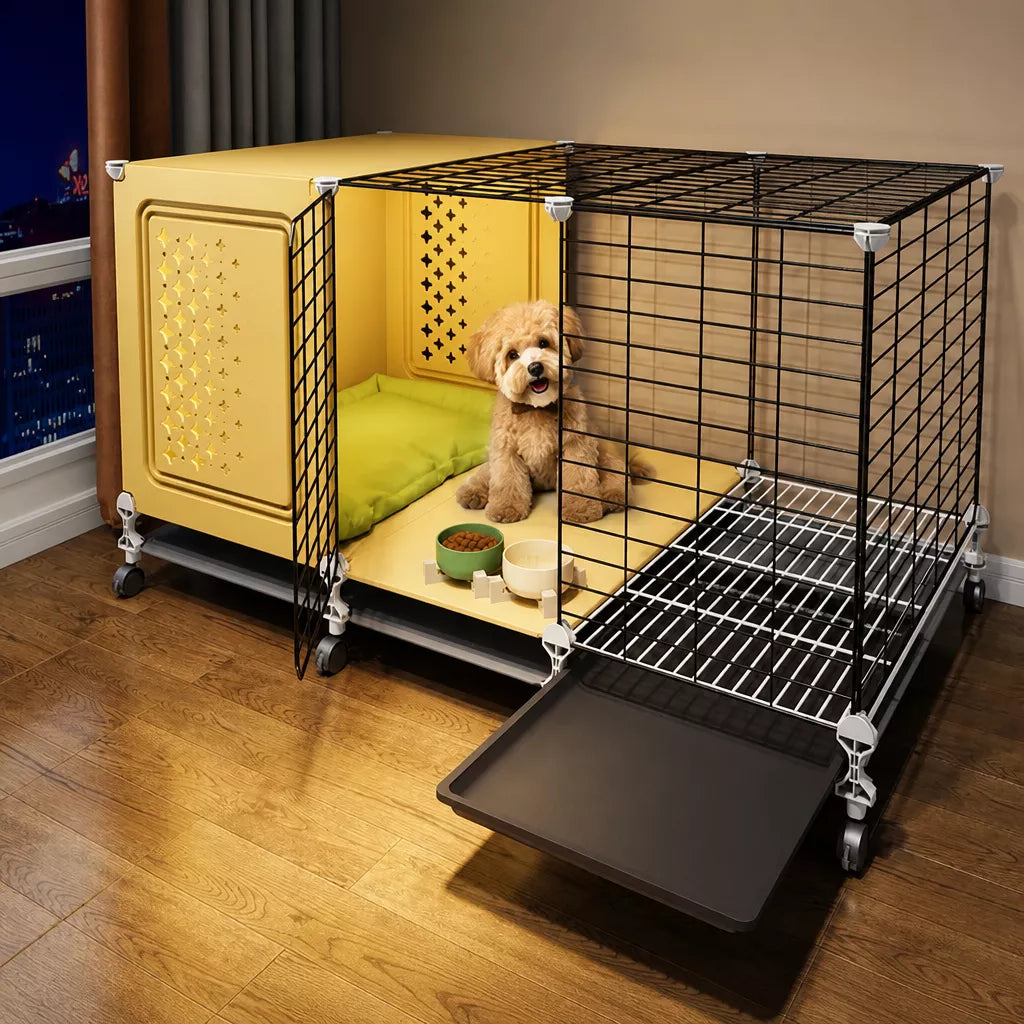 Elevated Indoor Dog Kennel with Separate Toilet Areas for Small Dogs