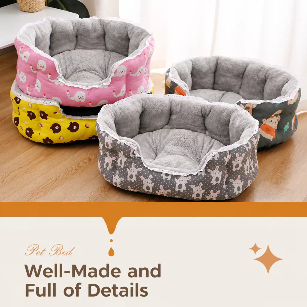 Semi-Enclosed Plush Sofa-Style Pet Bed for Cats and Small Dogs