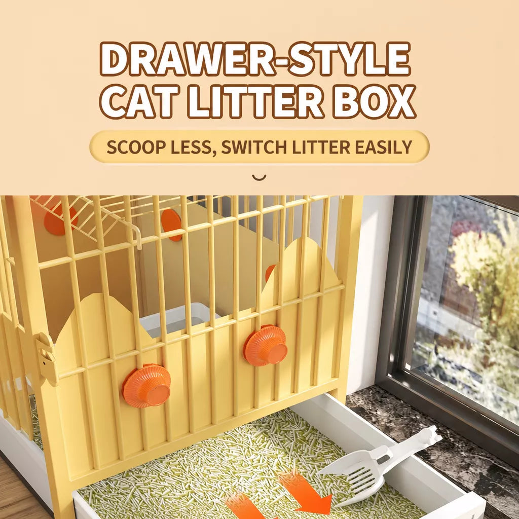 Multi-Level Cat Cage with Integrated Litter Box