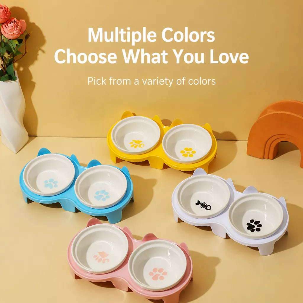 Elevated Pet Bowl Stand with Double Ceramic Bowls