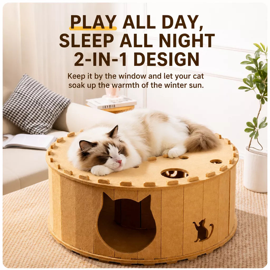 Donut Cat Scratcher Bed with Enclosed Tunnel