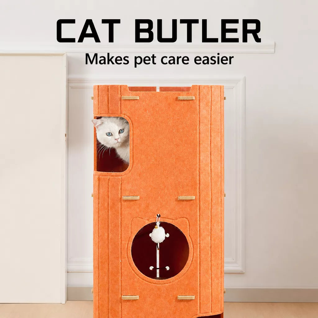 Multi-Level Felt Cat Tree with Enclosed Hideaway