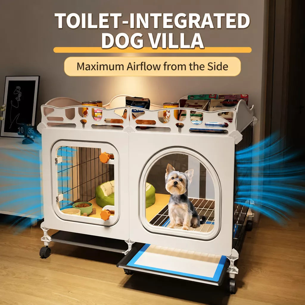 Indoor Dog Crate with Toilet Tray and Separate Living Area