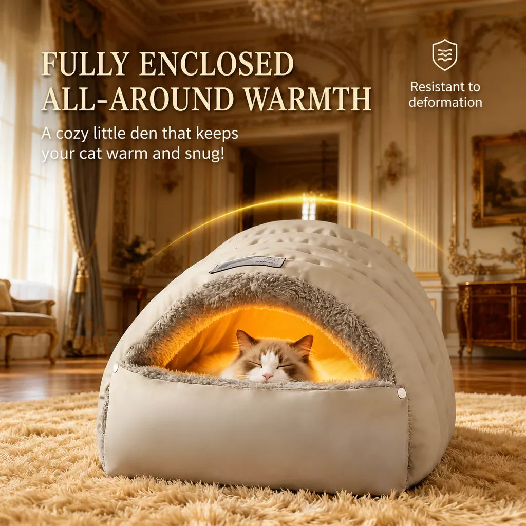 Enclosed Faux Fur Pet Bed for Cats and Small Dogs