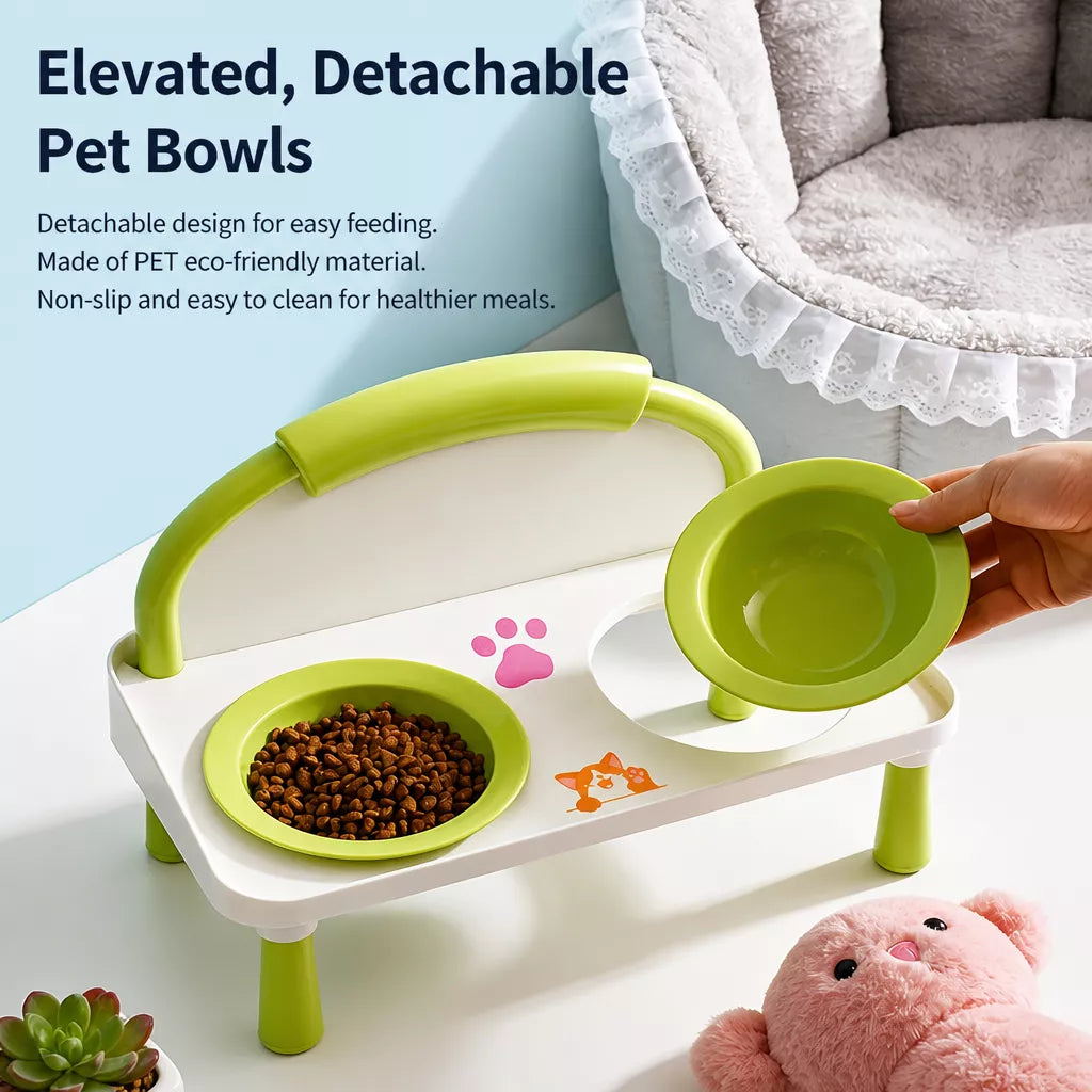 Elevated Ceramic Double Bowl Set for Cats & Dogs