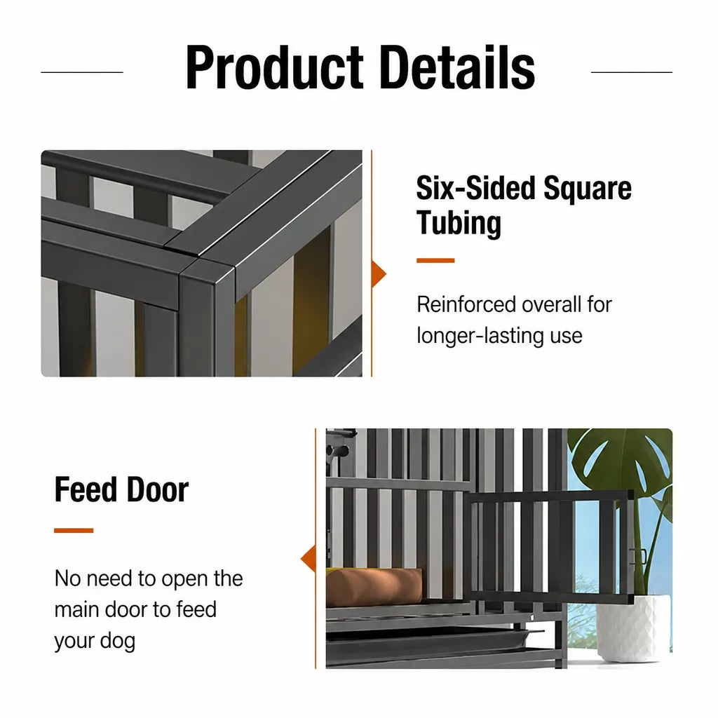 Indoor Metal Dog Crate with Waste Tray for Small to Large Dogs