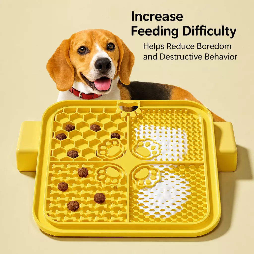 4-Compartment Silicone Lick Mat for Dogs with Scraper, 7.9 × 7.9 in