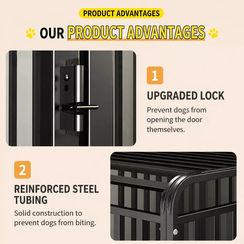 Reinforced Metal Dog Crate with Floor Tray for Medium to Large Dogs