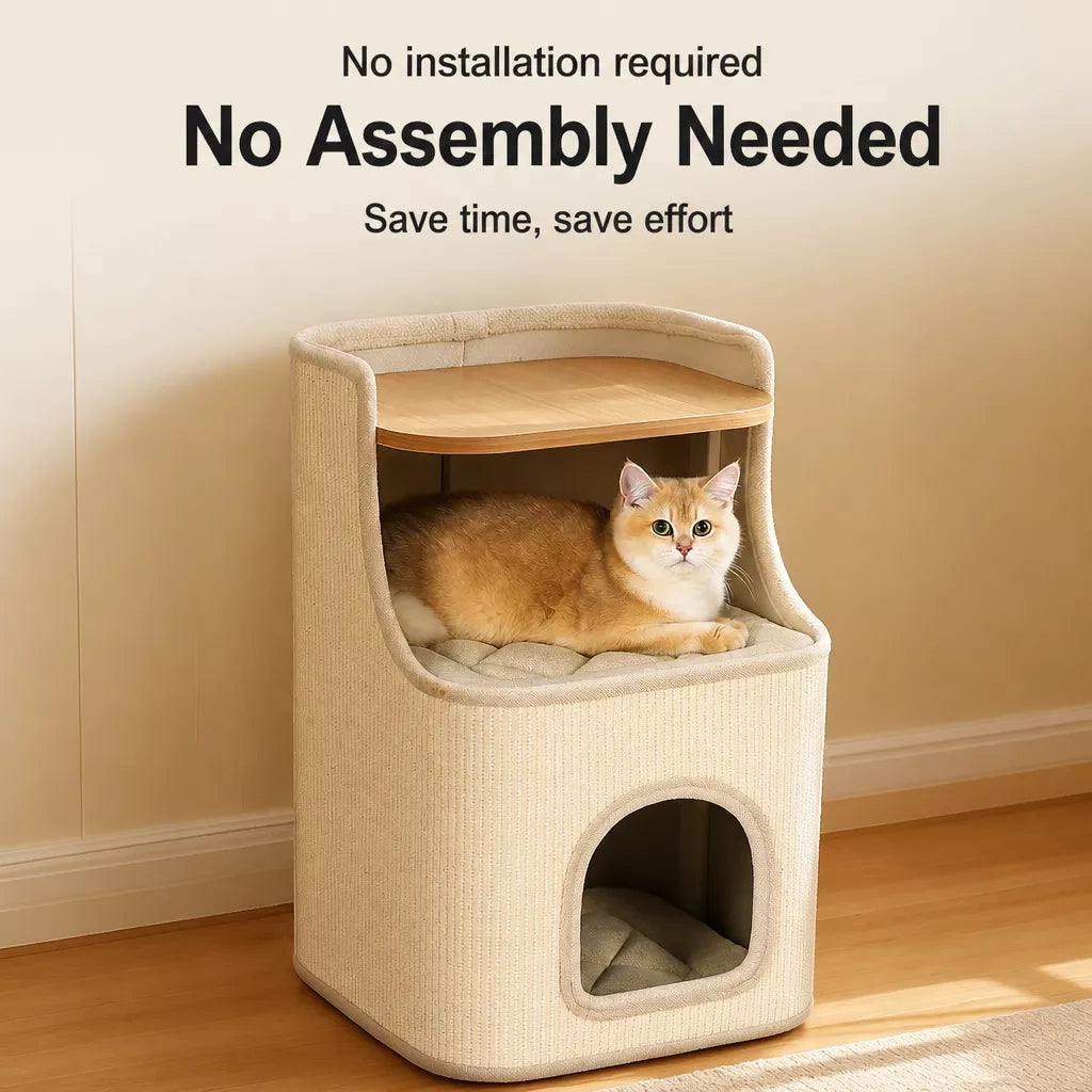 Two-Level Square Sisal Cat Scratching Barrel with Cat Bed