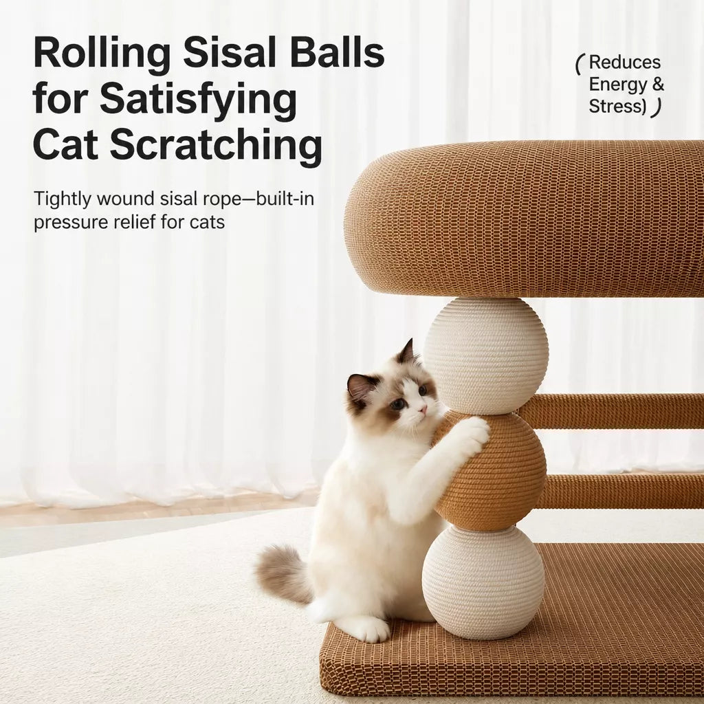 Space-Saving Sisal Cat Scratcher Bed & Climbing Tower