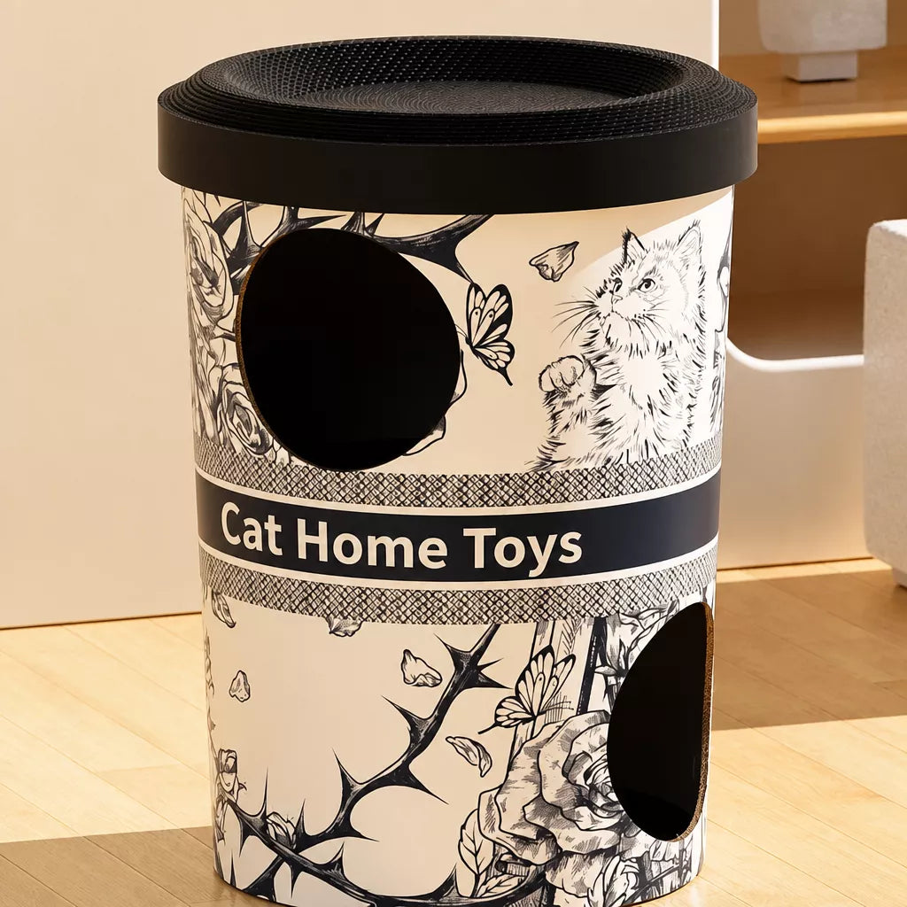 Three-Tier Corrugated Cardboard Cat Scratcher Hideaway