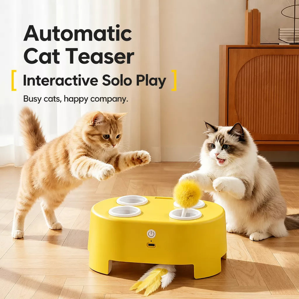 Interactive Electric Whack-a-Mole Cat Toy with Feather Teasers