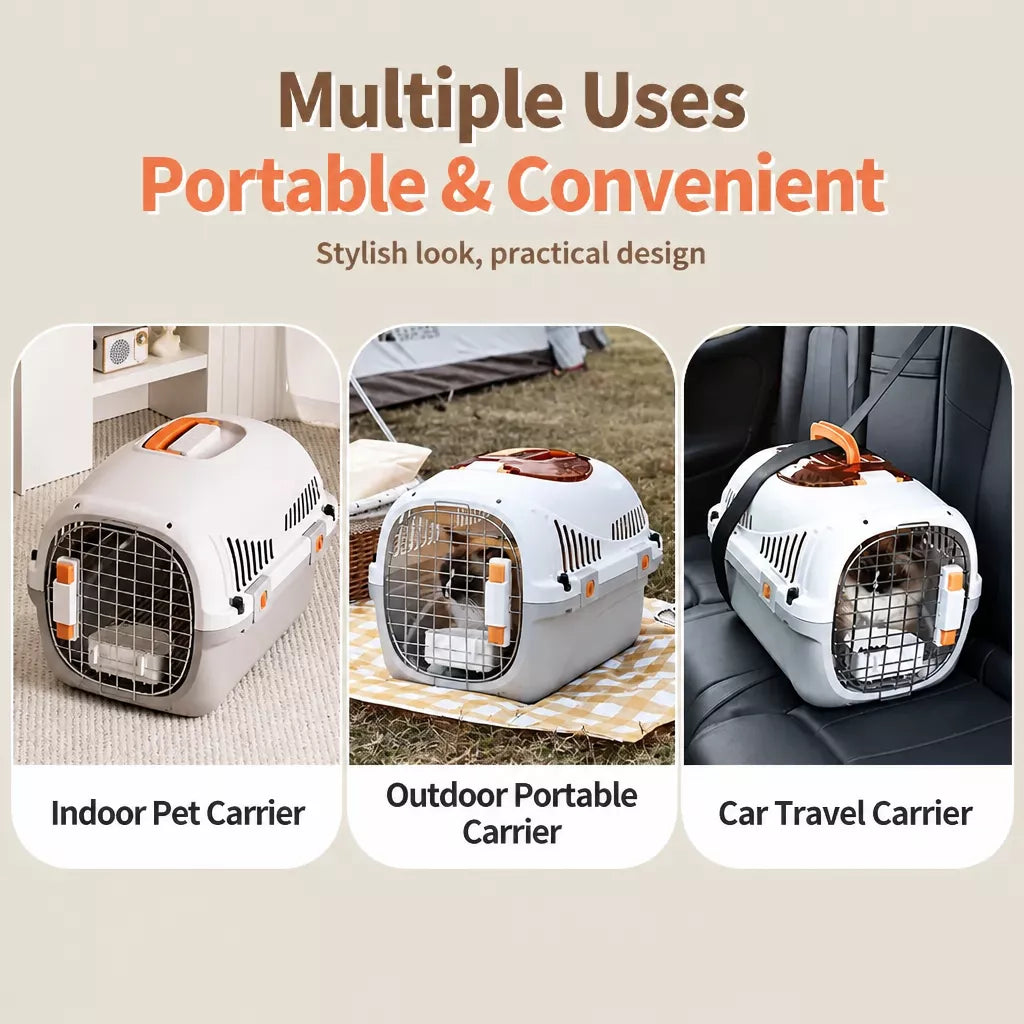 Portable Ventilated Plastic Pet Carrier for Small Dogs and Cats