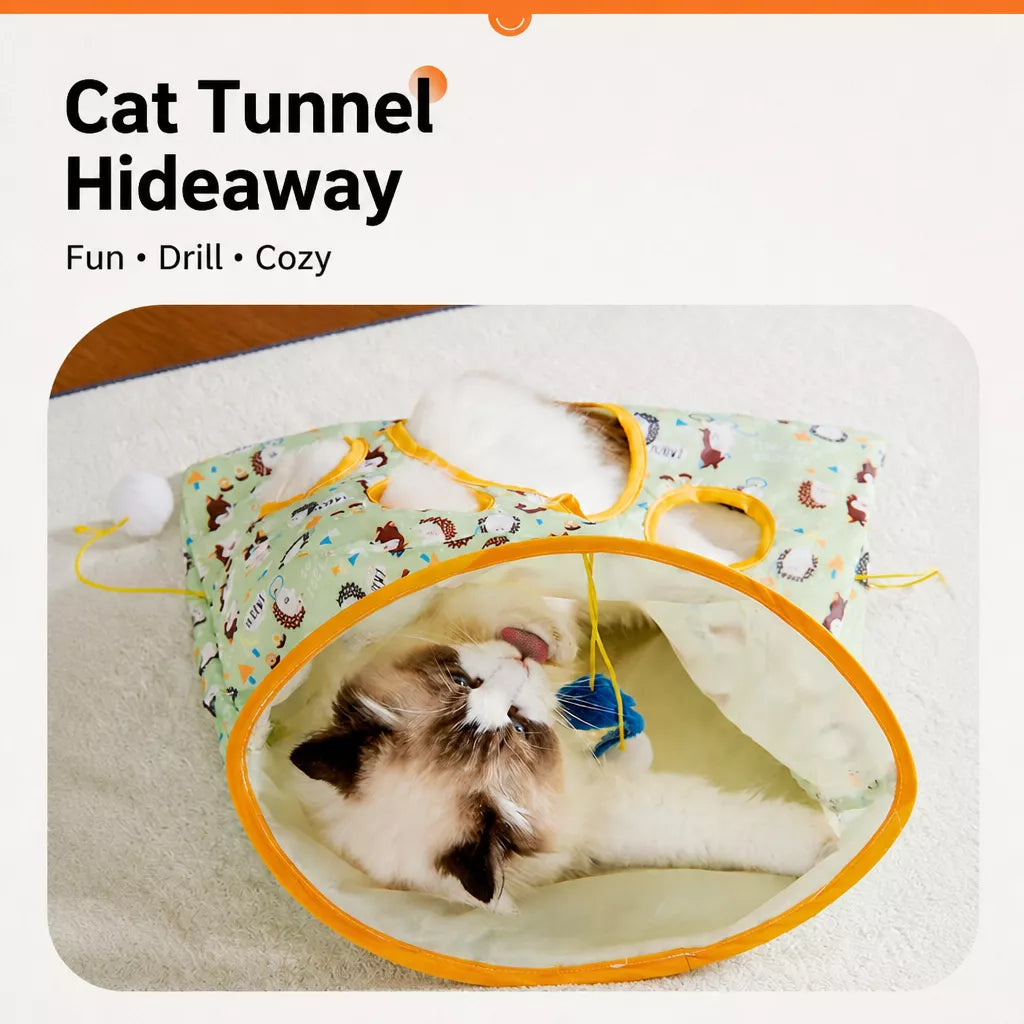 Collapsible Cat Tunnel Toy with Crinkle Paper