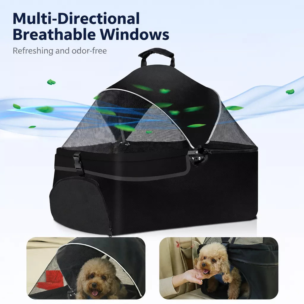 Foldable Pet Stroller with Detachable Carrier and Tray