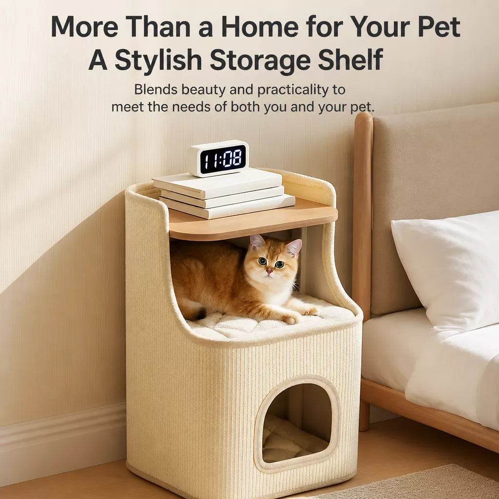 Two-Level Square Sisal Cat Scratching Barrel with Cat Bed