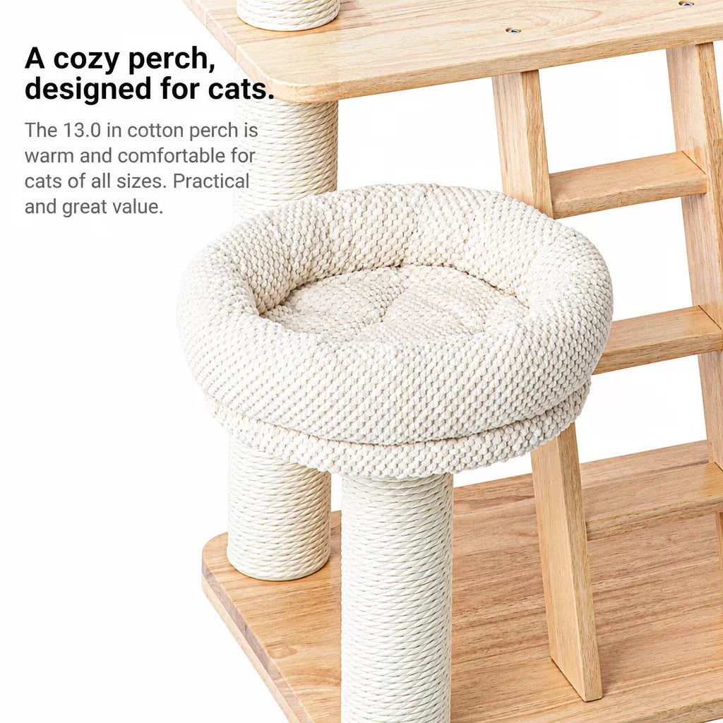 Wooden Cat Tree with Enclosed Hideaway and Removable Washable Parts