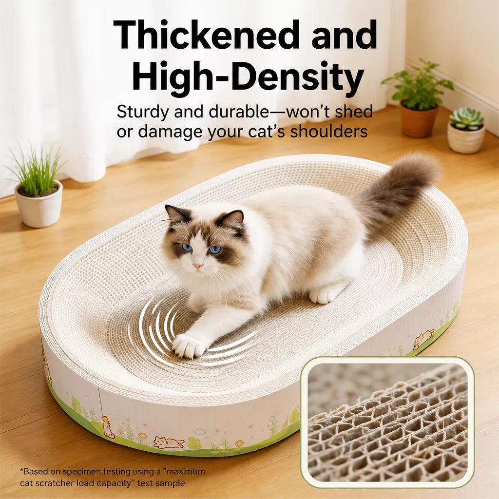 Large Oval Cat Scratcher Lounger with Built-In Cat Bed