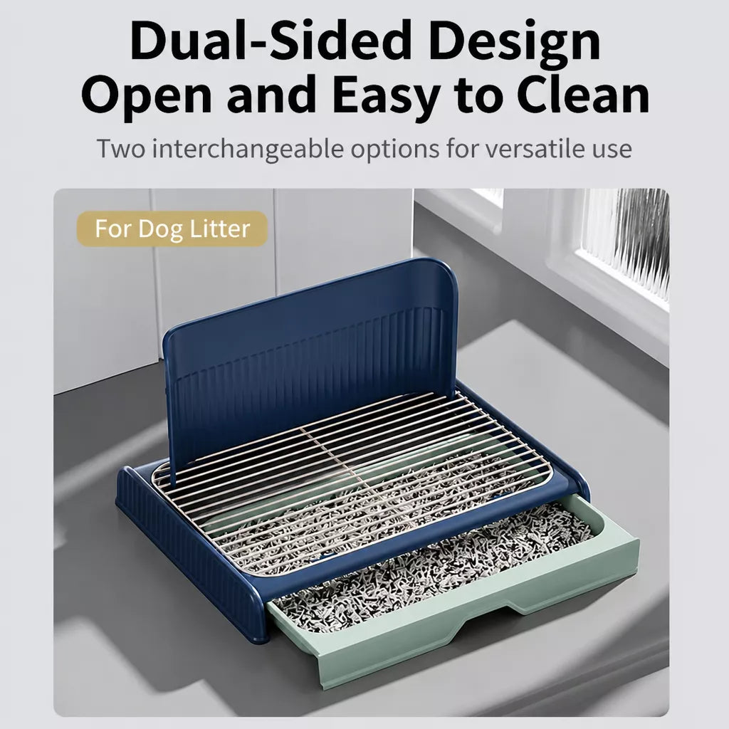 Dog Potty Tray with Back Wall, Wire Grid & Removable Drawer