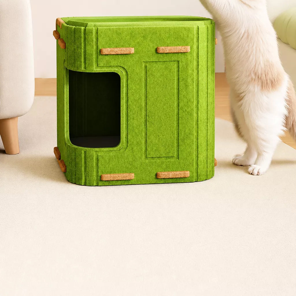 Multi-Level Cat Tree with Enclosed Cat Houses and Scratching Boards