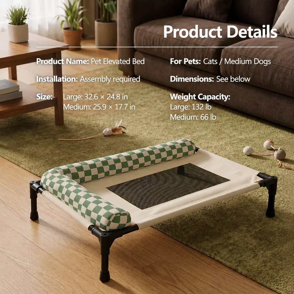Portable Elevated Pet Cot Bed with Removable Cushion