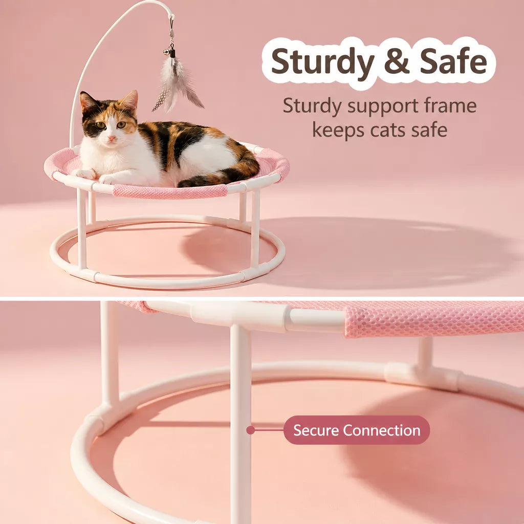 Elevated Round Cat Bed with Breathable Nylon Surface