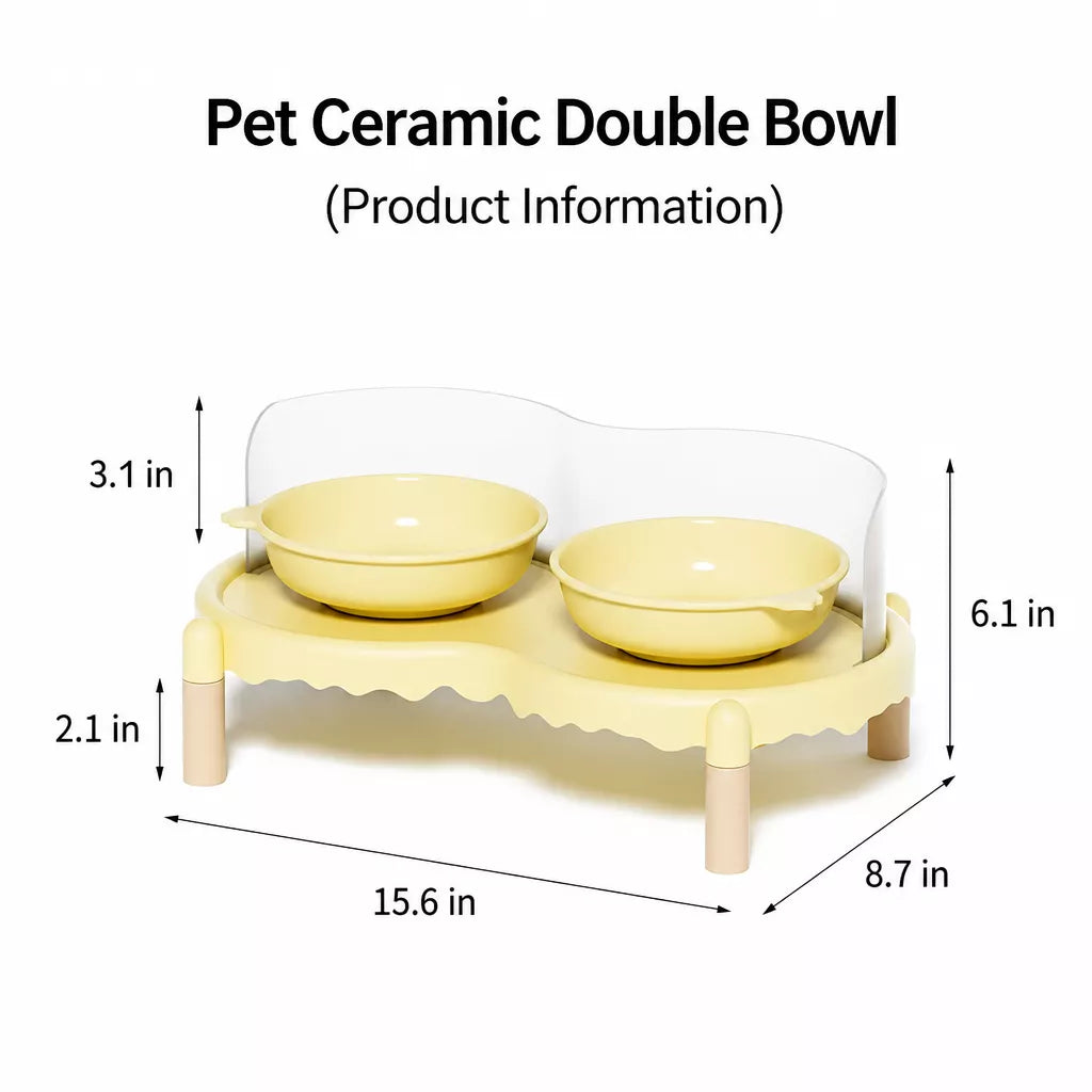 Double Pet Bowl Stand with Paw-Print Bowls