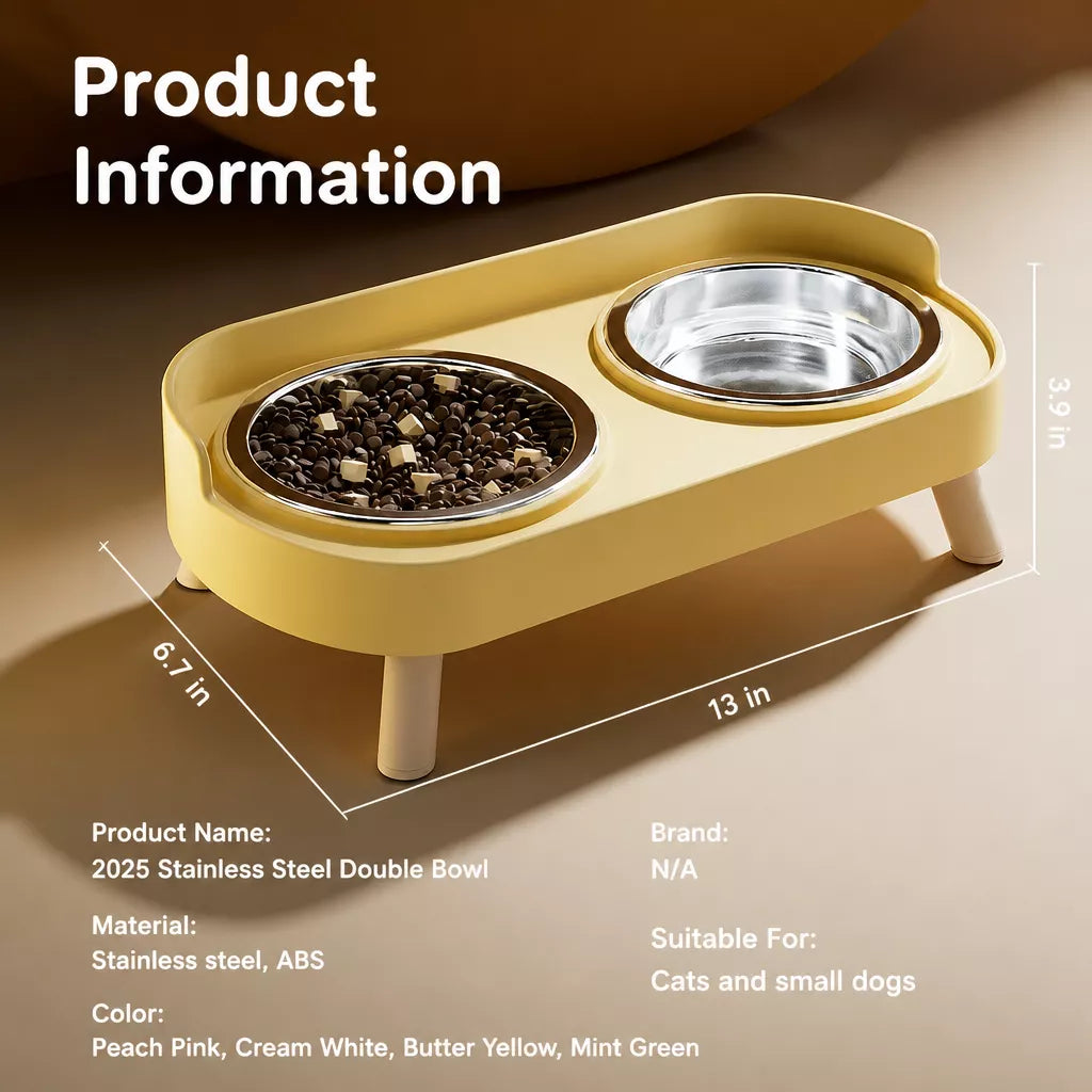 Double Dog Bowl Stand with Stainless Steel Bowls