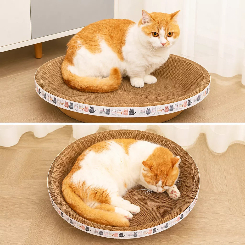 Corrugated Paper Cat Scratcher Bed – Round or Oval