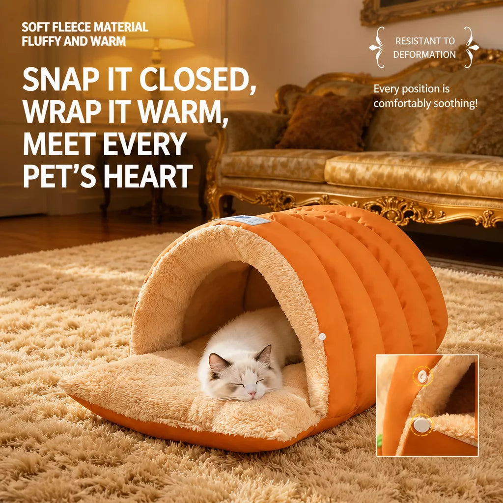 Enclosed Faux Fur Pet Bed for Cats and Small Dogs