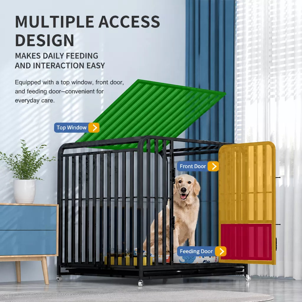 Indoor Dog Crate with Tray and Locking Casters